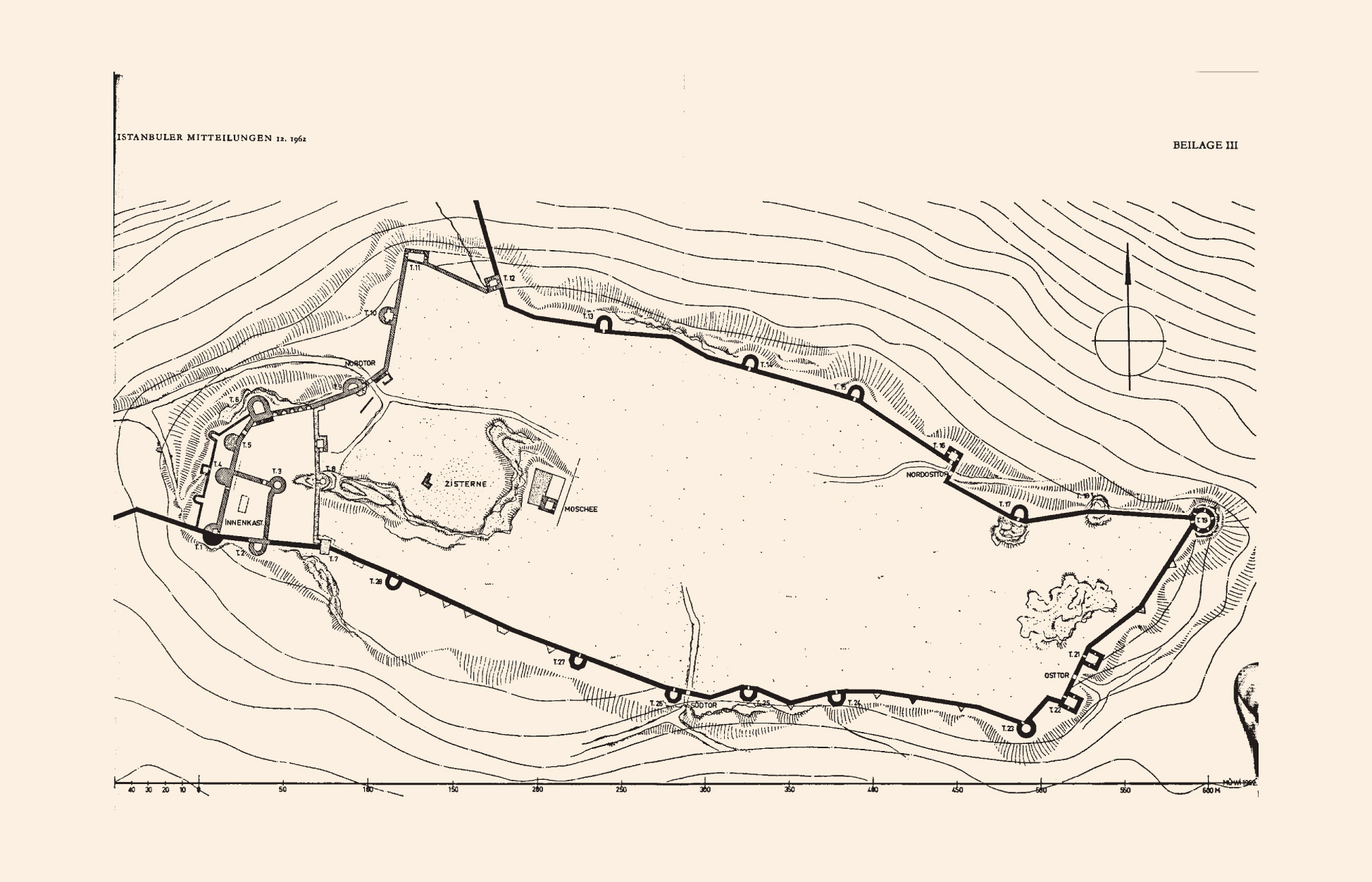 İzmir Kadifekale rekonstrüksiyon planı (15. yüzyıl sonundaki durumunu gösteren) - Wolfgang Müller-Wiener (1962)